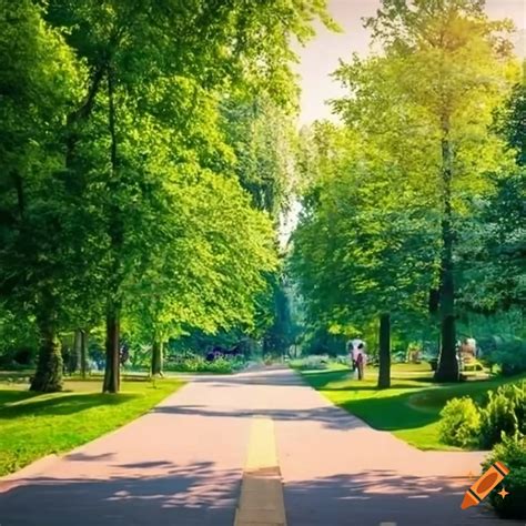 Elevated Quartz Roadway In A Garden With Trees And People Walking On