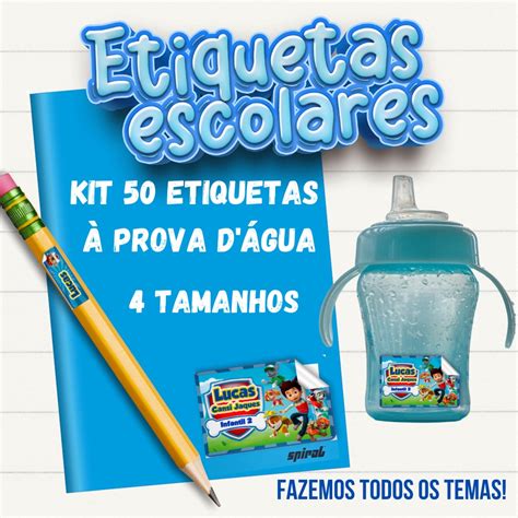 Kit Etiquetas Escolares Prova D Gua Vinil Tamanhos Diversos