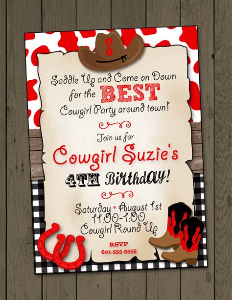 Cowgirl Invitation Cowgirl Birthday Party Invitation Cowgirl Party