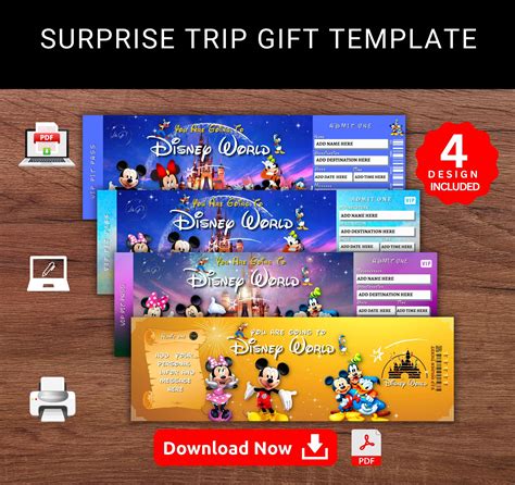 Editable Disney World THEME PARK Surprise Trip Gift Template. - Etsy