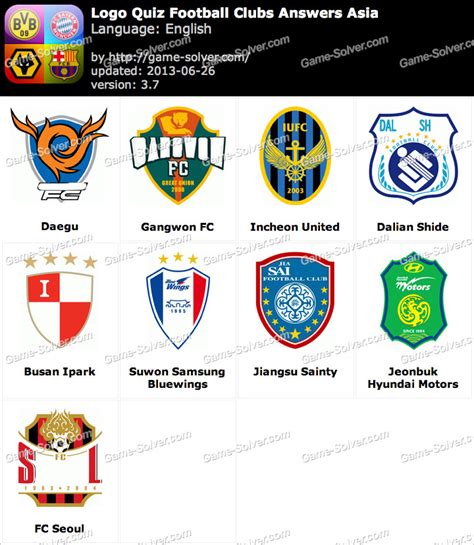 Logo Quiz Football Clubs Answers Asia • Game Solver