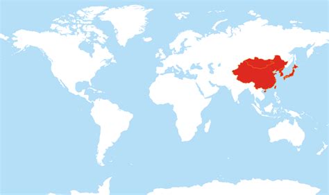 east asia located   world map