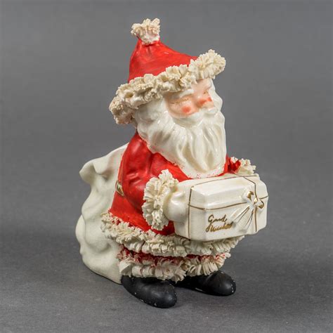 Vtg Napco Spaghetti Trim Christmas Santa Ceramic Candy Cane Holder