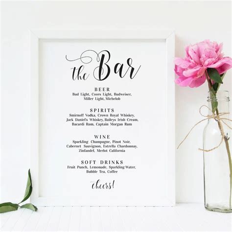 Wedding Bar Menu Template Bar Menu Sign Wedding Drinks Menu Etsy