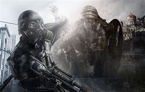 Wallpaper Look, Light, Gas mask, Apocalypse, Helmet, Metro, Weapons, 4A ...