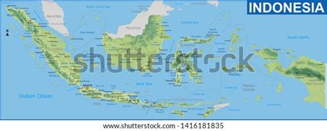 Physical Map Indonesia Detailed Road Network Stock Vector Royalty Free