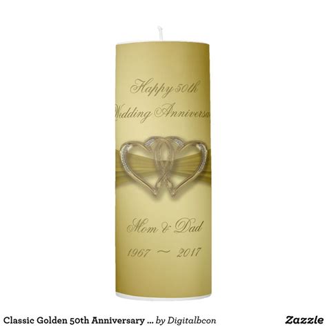 Classic Golden 50th Anniversary Pillar Candle Zazzle Candle Wedding T Anniversary T