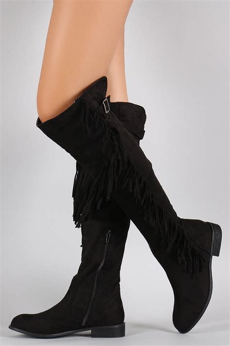 Wild Diva Lounge Western Fringe Flat Boot Flat Fringe Boots Boots