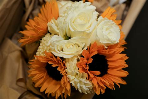 White Rose And Sunflower Bridal Bouquet