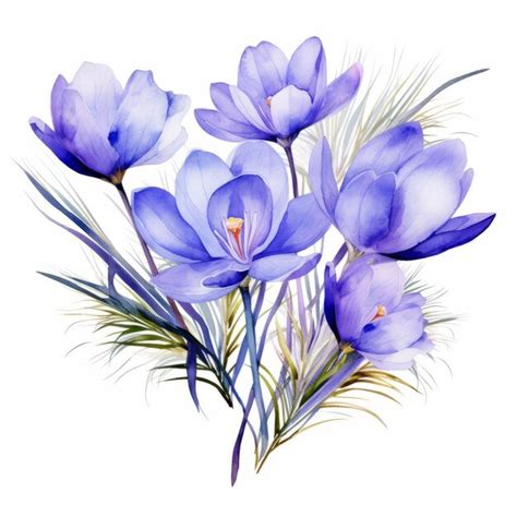 Premium Photo Exotic Watercolor Blue Crocus Flowers Clipart On White