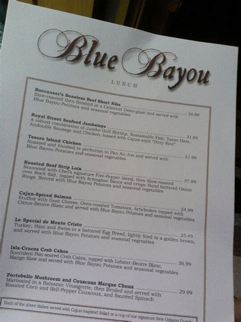 Blue Bayou Menu. | Disneyland trip, Blue bayou, Disneyland