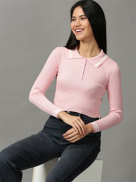 Buy Showoff Women Pink Striped Acrylic Crop Top Tops For Women 20824642 Myntra