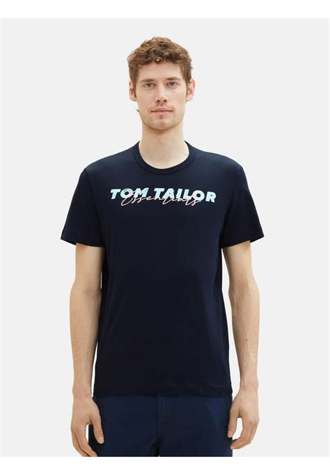 Tom Tailor Printed T Shirt Imprimé Sky Captain Blue Bleu Marine