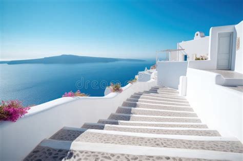 The Snow-white Steps of Santorini with the Sea and Blue Sky in the ...