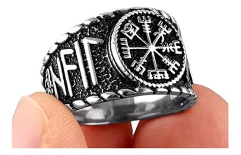 Anillo Vikingo Vegvísir Runas Unisex Acero Inoxidable Cuotas sin