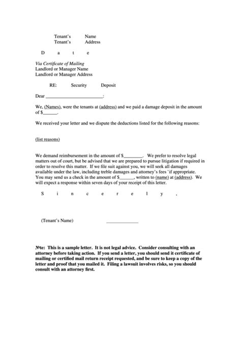 Sample Letter Disputing Unfair Landlord Charges