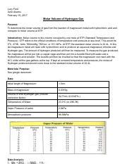 Lucy S Molar Volume Of Hydrogen Gas Lab Docx Google Docs Pdf Lucy