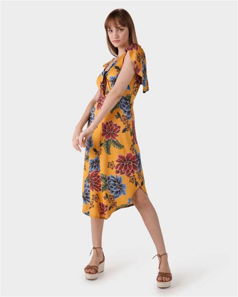 Vestido Midi Feminino Evas Decote V Floral Amarelo Pool By Riachuelo