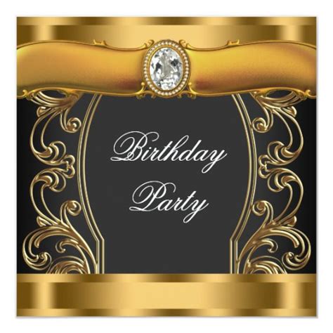 Elegant Black And Gold Birthday Party 5 25x5 25 Square Paper Invitation