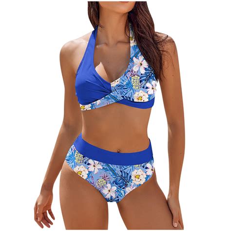 Vsssj Womens Bikini Swimsuits Two Piece Halter Bathing Suits Tropical