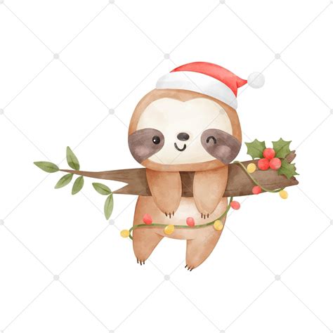 Christmas Sloth Clipart, Cute Sloth Clipart, Watercolor Sloth Clipart ...