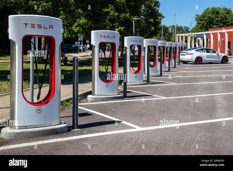 Charging stations for electric cars, Tesla charging stations, France ...