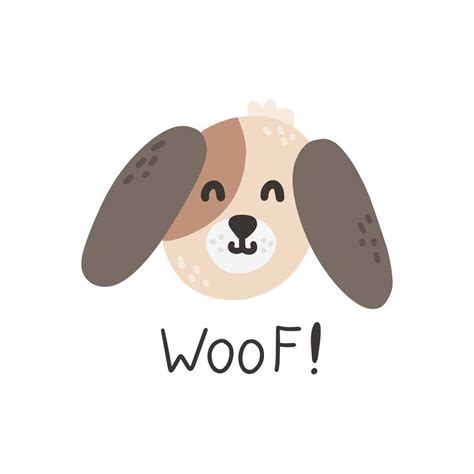 Cute Dog Face With Lettering Woof Vector Hand Drawn Illustration