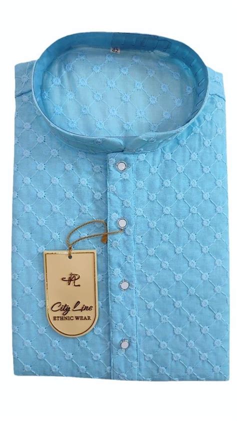 Men Sky Blue Embroidered Cotton Kurta At Rs 500 Piece Men Cotton