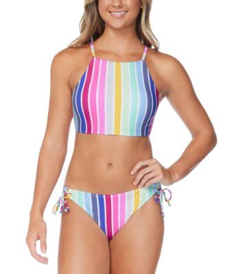 Raisins Juniors Kaori Highneck Striped Bikini Top Sweet Side Tie Bikini Bottoms Macy S