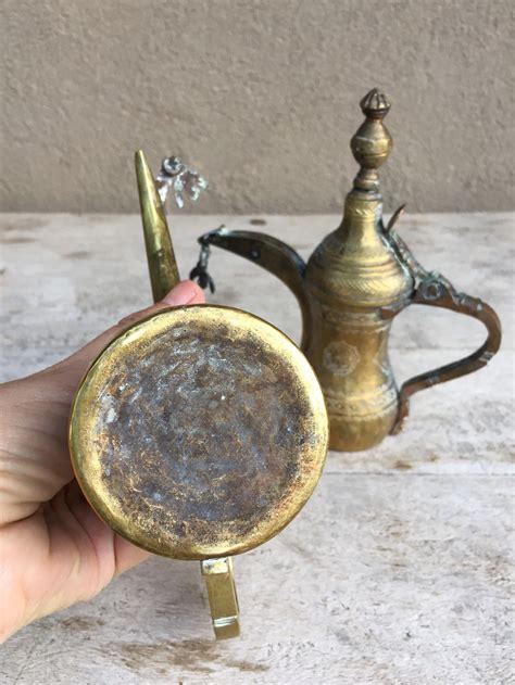 Pair Of Old Dallah Nizwa Arabic Coffee Pots Brass Copper Antique