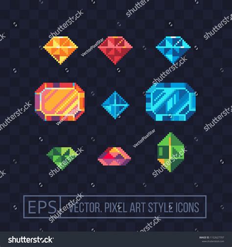 Precious Stone Pixel Art Icons Set Stock Vector Royalty Free