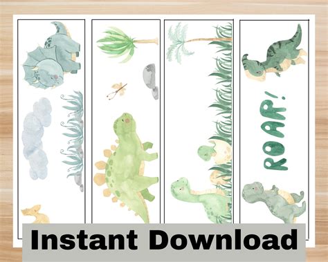 Printable Dinosaur Bookmarks Instant Download Perfect for Kids ...