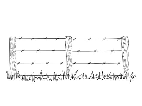 Premium Vector | Wooden posts with barbed wire Hand drawn simple vector outline Rural farm fence ...