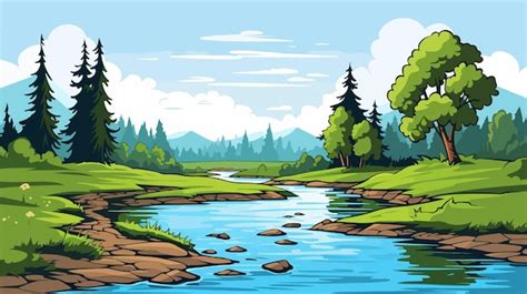 River Scene Cartoon Vector Illustration | Premium AI-generated vector