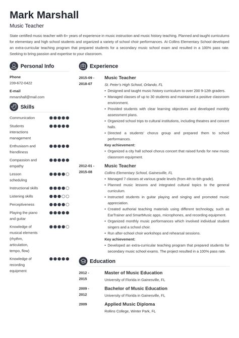 Music Teacher Resume Sample And Writing Guide 20 Tips