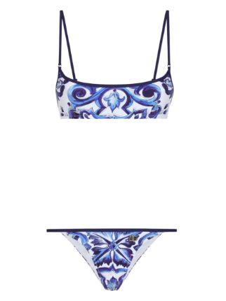 Dolce Gabbana Majolica Print Scoop Neck Bikini Blue FARFETCH