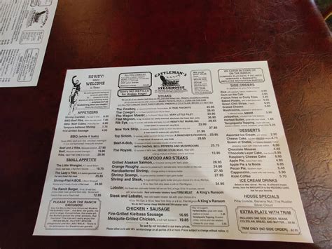 Menu At Cattleman S Steakhouse At Indian Cliffs Ranch USA S Fabens