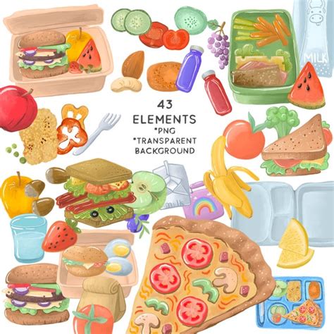 School Lunch Clipart Lunch Box Healthy Food PNG Instant - Etsy