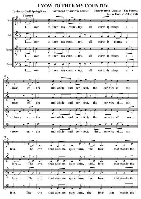 I Vow To Thee My Country A Cappella Satb Arr Andrew Emmet By Gustav