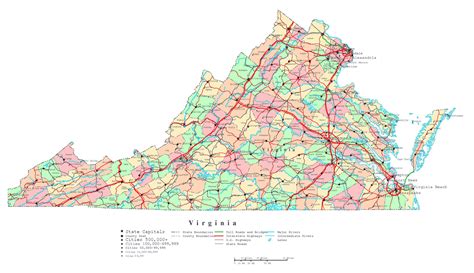 Large Detailed Administrative Map Of Virginia State With Roads ...