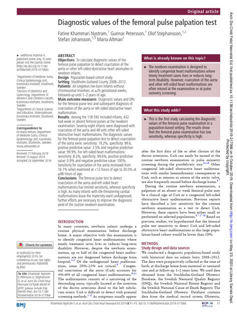 Diagnostic Values of The Femoral Pulse Palpation Test | PDF | Pulse ...