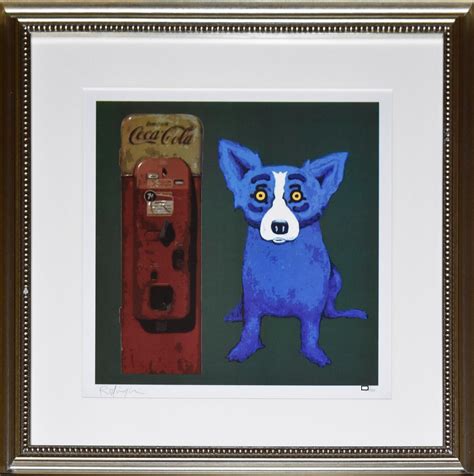 George Rodrigue Untitled Blue Dog With Tie Magenta Background