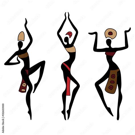 African Women Silhouette Set Icon Tribal Dance Black Ethnic Vect Stock