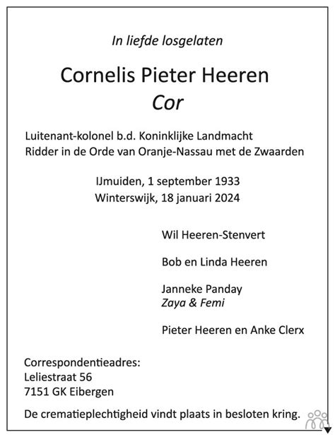 Cornelis Pieter Cor Heeren Overlijdensbericht En