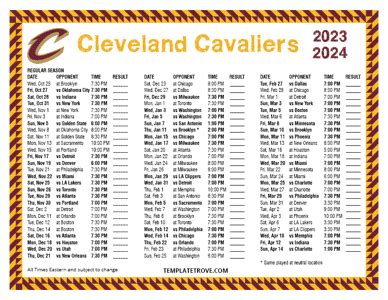 Printable Cleveland Cavaliers Schedule