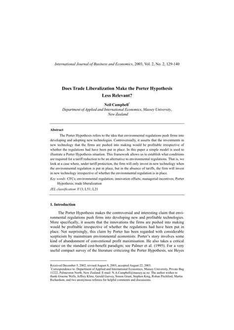 (PDF) Does trade liberalization make the Porter Hypothesis less relevant?