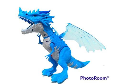 Dragão Dinossauro Solta Fumaça Com Luz Som E Anda Azul Fun Game