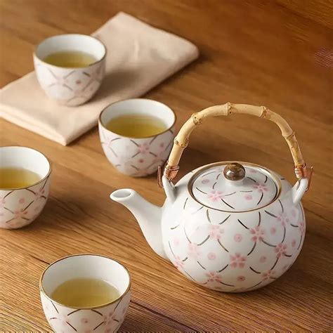 Bamboo Handle Sakura Tea Set Japan Box