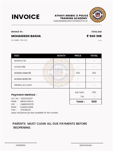 bill templates  fee payments