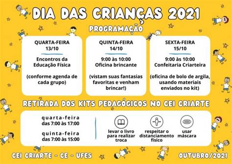 Programação Para O Dia Das Crianças - Dia das crianças 2021 | Criarte/Ufes